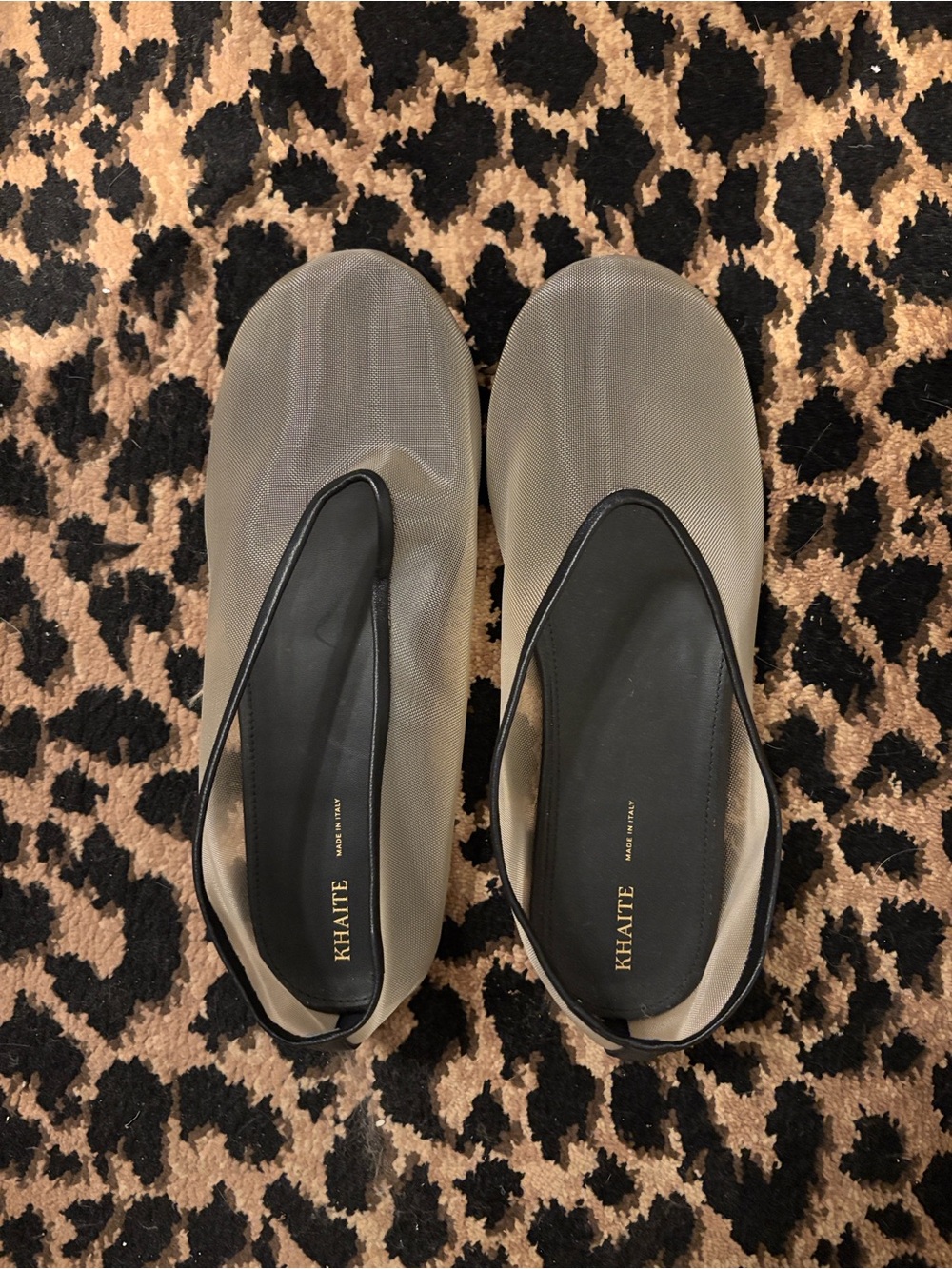 KHAITE Beige Mesh Ballet Flats with Black Trim